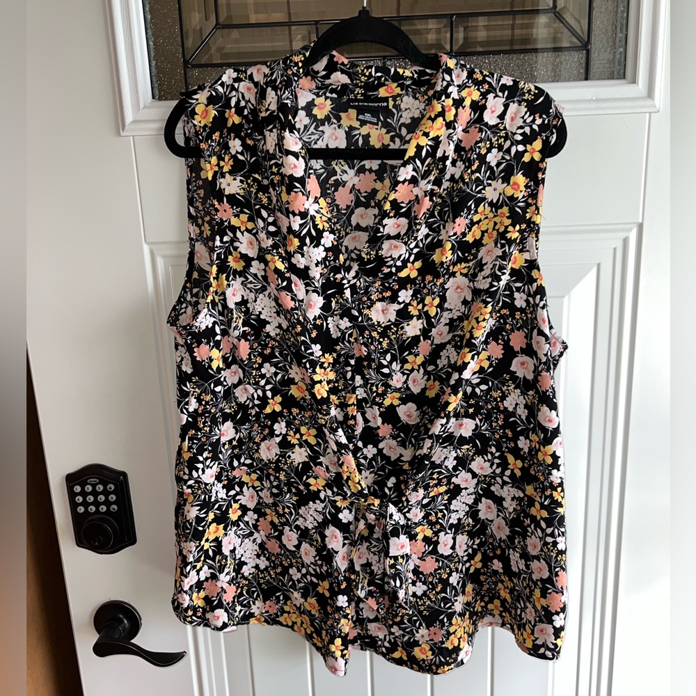 Liz Claiborne Floral Front Tie Tank Top Size XXLarge